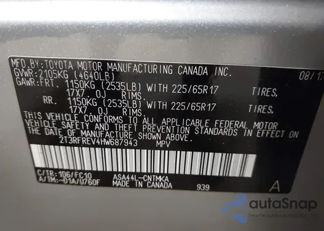 2017 Toyota Rav4 Xle z USA, uszkodzony, nr VIN 2T3RFREV4HW687943